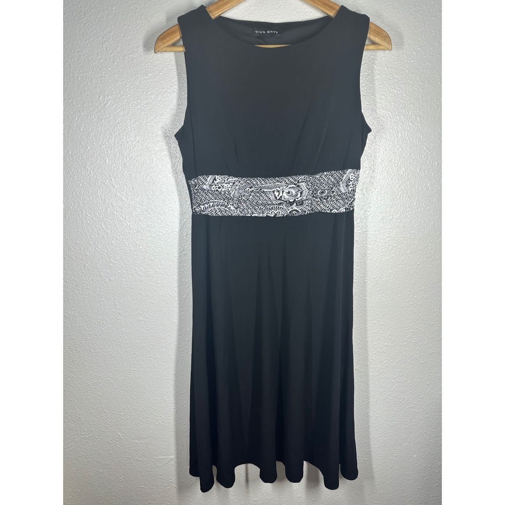 True Envy Dress Women S Black Sleeveless Paisley Empire Waist‎ Good Condition